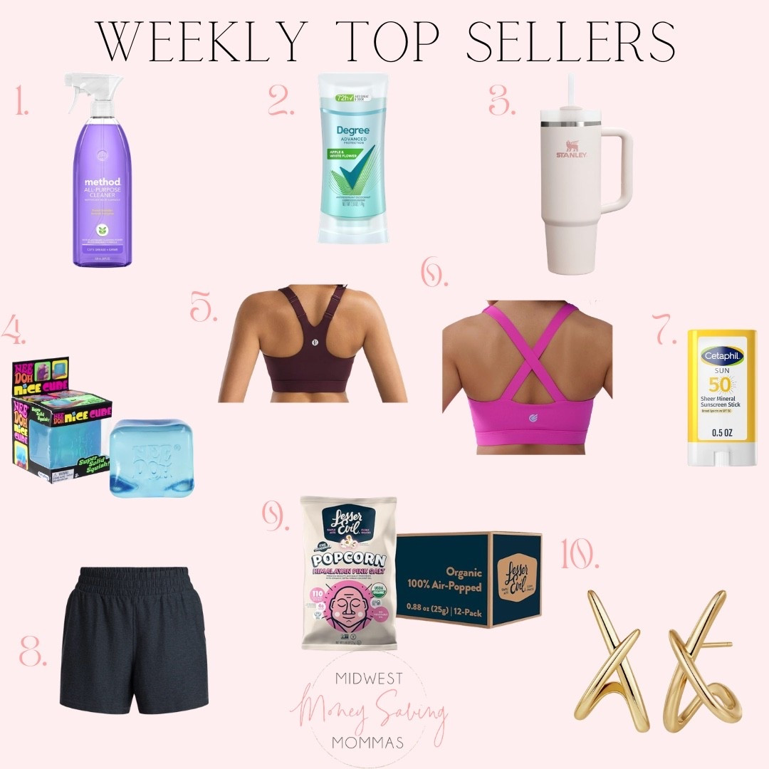 Weekly top sellers

Best sellers  cleaning supplies  deodorant sports bras  sunscreen  shorts  popcorn  earrings 

#LTKSeasonal #LTKmomlife #LTKHome