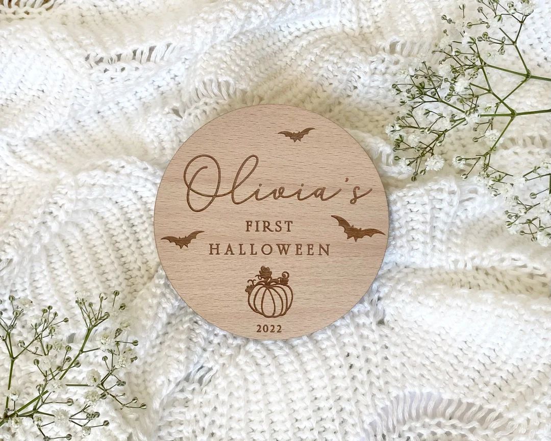 Personalised Engraved Baby's First Halloween Name Plaque | Pumpkin | Keepsake Decoration | Wooden... | Etsy (US)