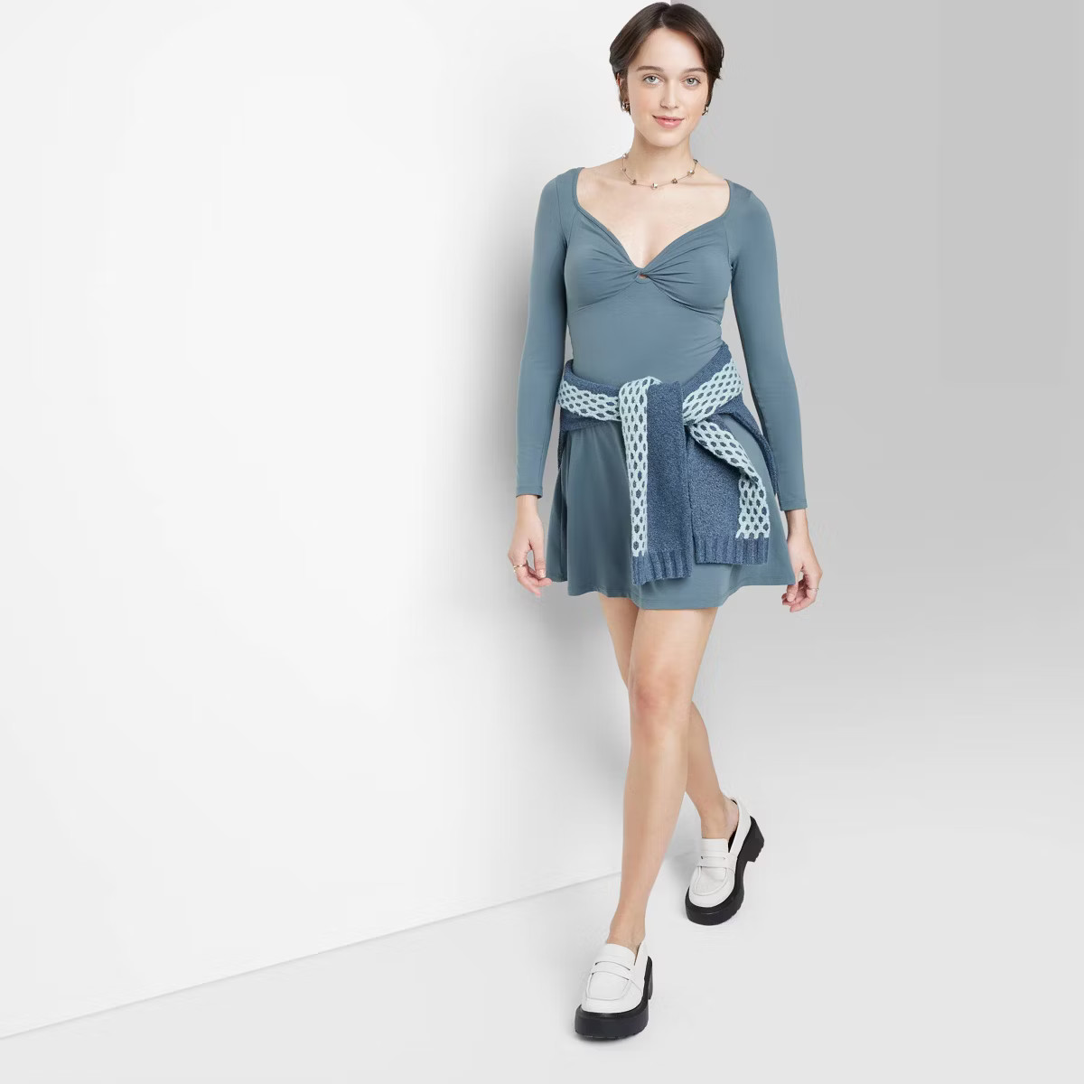 Women's Long Sleeve Twist-Front Mini Knit Skater Dress - Wild Fable™ | Target