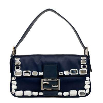 FENDI Baguette Black Nylon Shoulder Bag with Rhinestone | eBay US