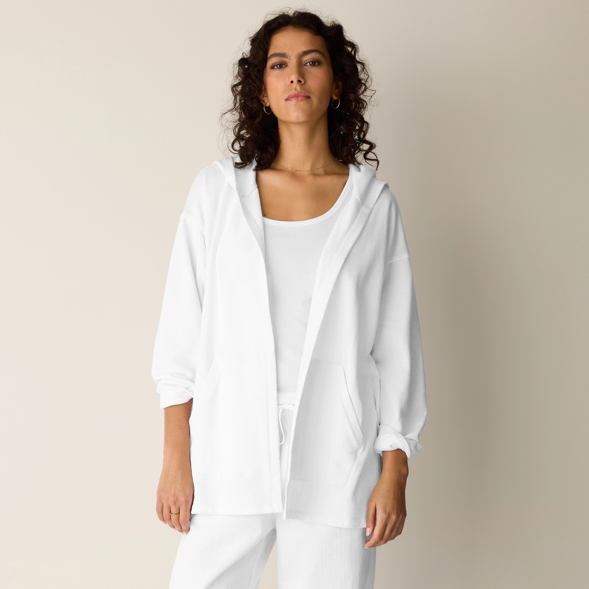 Garment-Dyed Organic Cotton Terry Hooded Jacket | Eileen Fisher