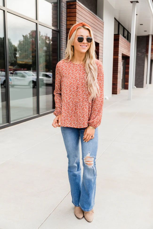 Flourishing In Attention Babydoll Floral Rust Blouse FINAL SALE | The Pink Lily Boutique