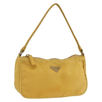 PRADA Hand Pouch Bag Nylon Yellow Silver Auth AMZ450 | eBay US