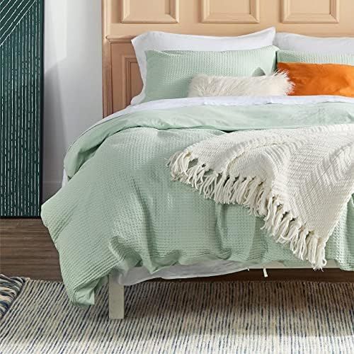 Bedsure Cotton Duvet Cover Set - 100% Cotton Waffle Weave Green Duvet Cover Queen Size, Soft and Bre | Amazon (US)