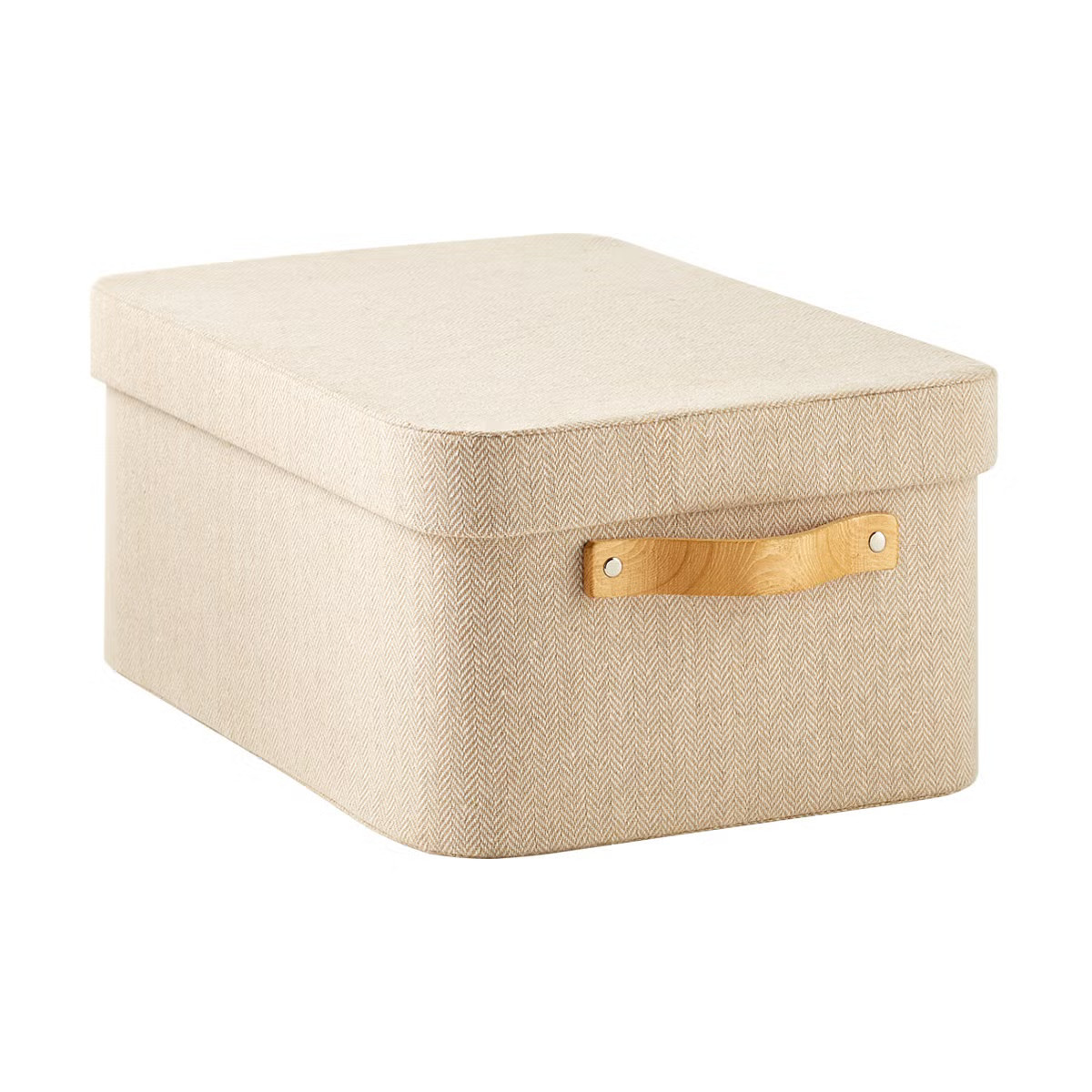 Large Herringbone Box w/ Wooden Handles Natural | The Container Store