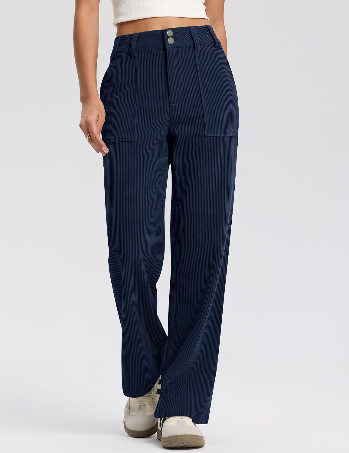 Rapbin Women's Corduroy Pants Wide Leg Mid Rise Casual Fall Winter Pants | Amazon (US)