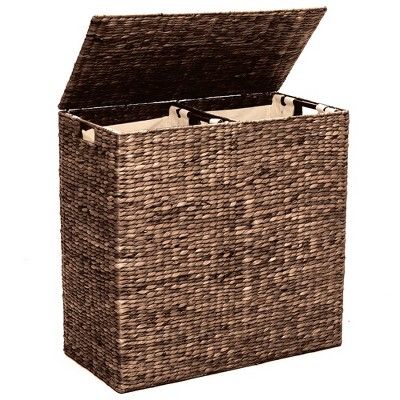Best Choice Products XL Natural Woven Water Hyacinth Double Laundry Hamper Basket w/ 2 Liner Bags... | Target