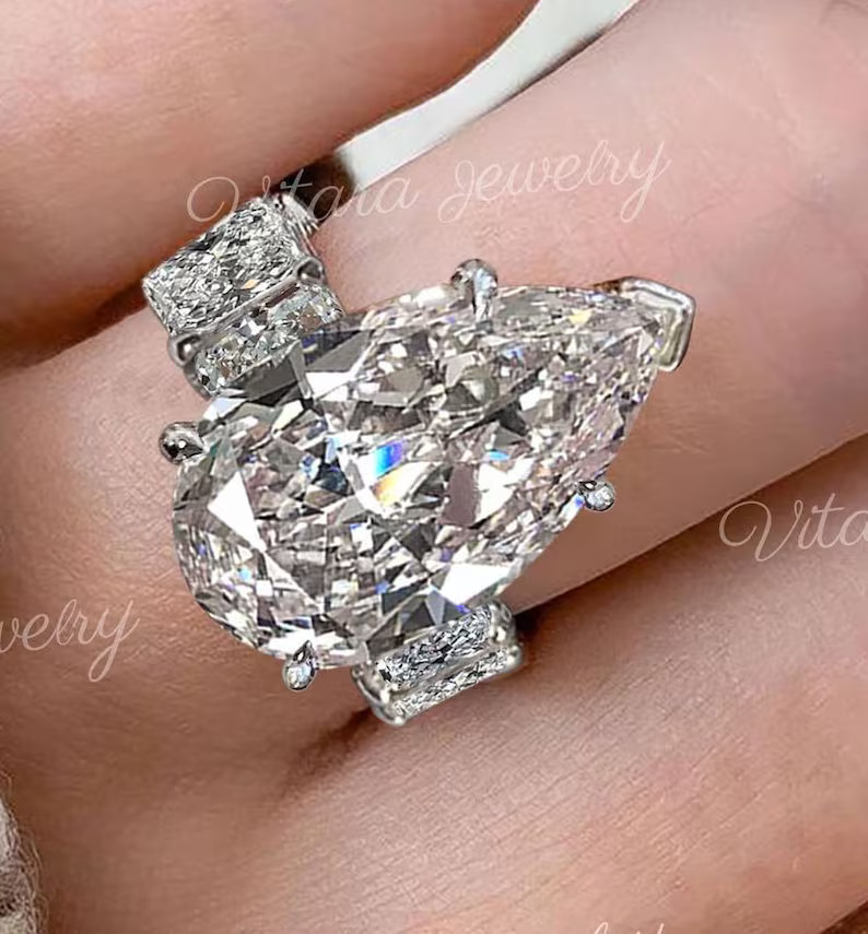 6.5CT Big Pear Moissanite Engagement Ring,hidden Halo,wide Band,celebrity Style Large Diamond,pea... | Etsy (US)