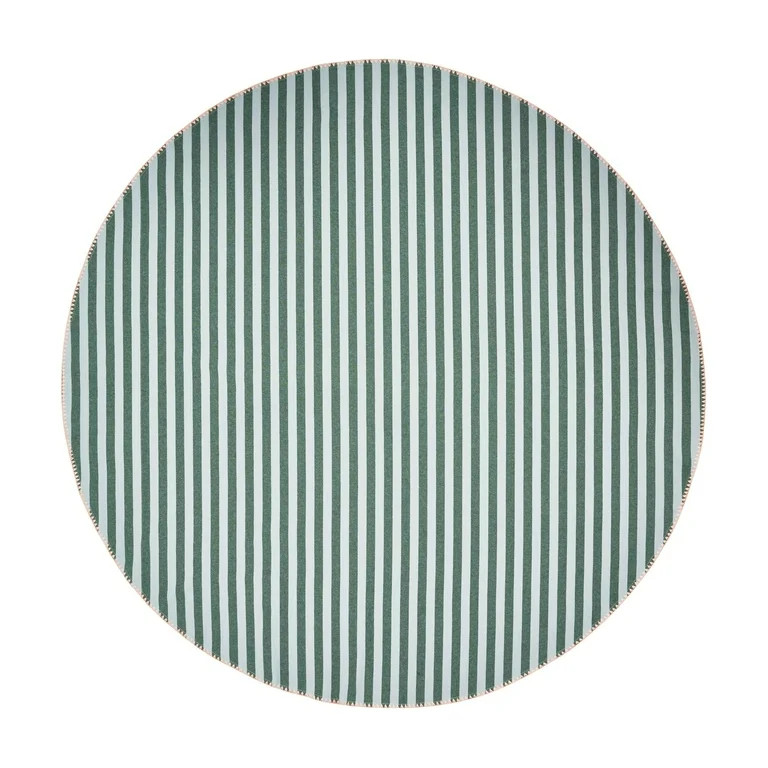 Beautiful Home by Drew Barrymore Yarn Dyed Stripe Whipstitch Fabric Tablecloth, Thyme Blue, 70" R... | Walmart (US)