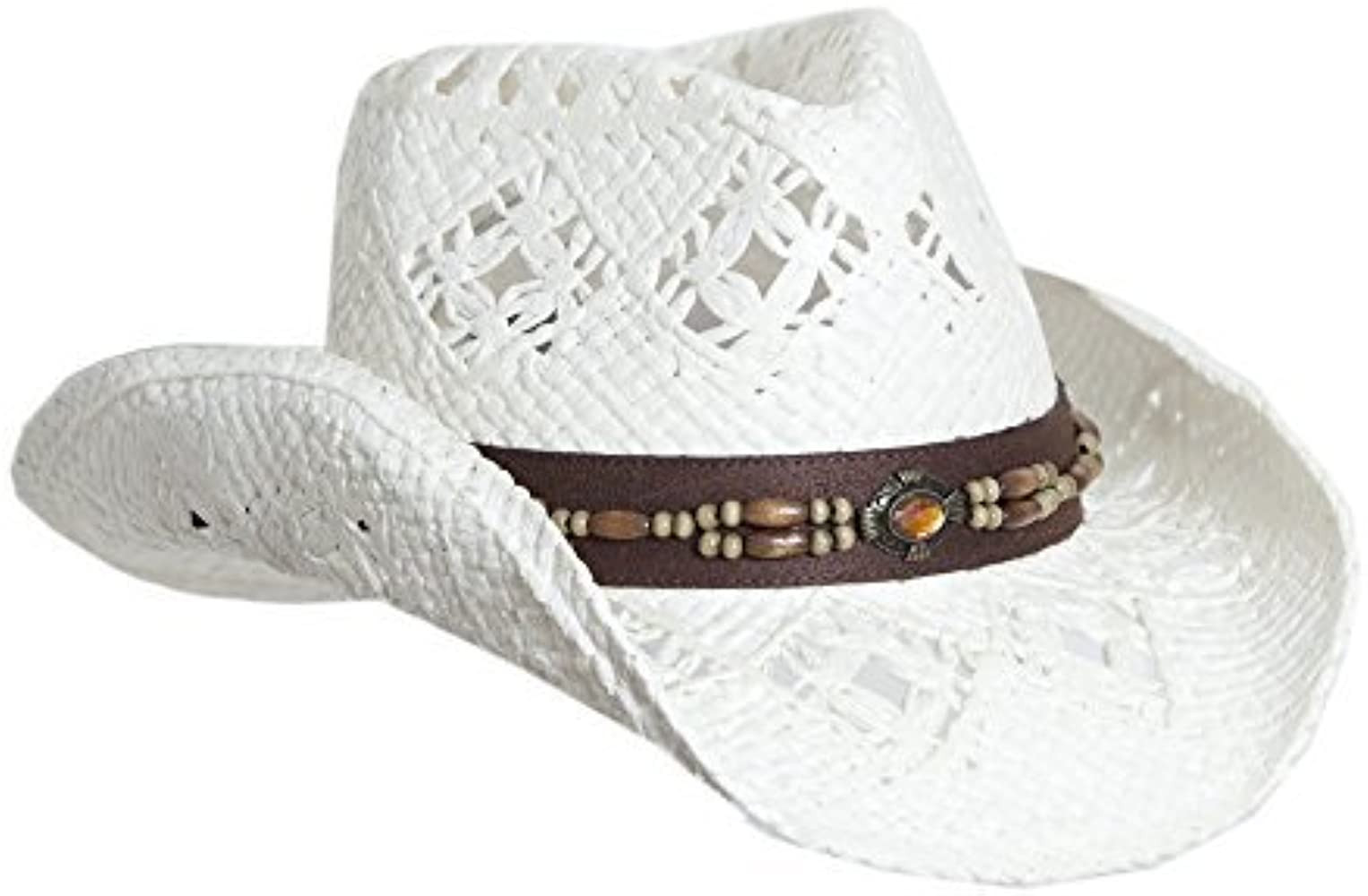 Vamuss Straw Cowboy Hat W/Vegan Leather Band & Beads Womens Sun Hat White Hat Outfit Hats For Women | Amazon (US)