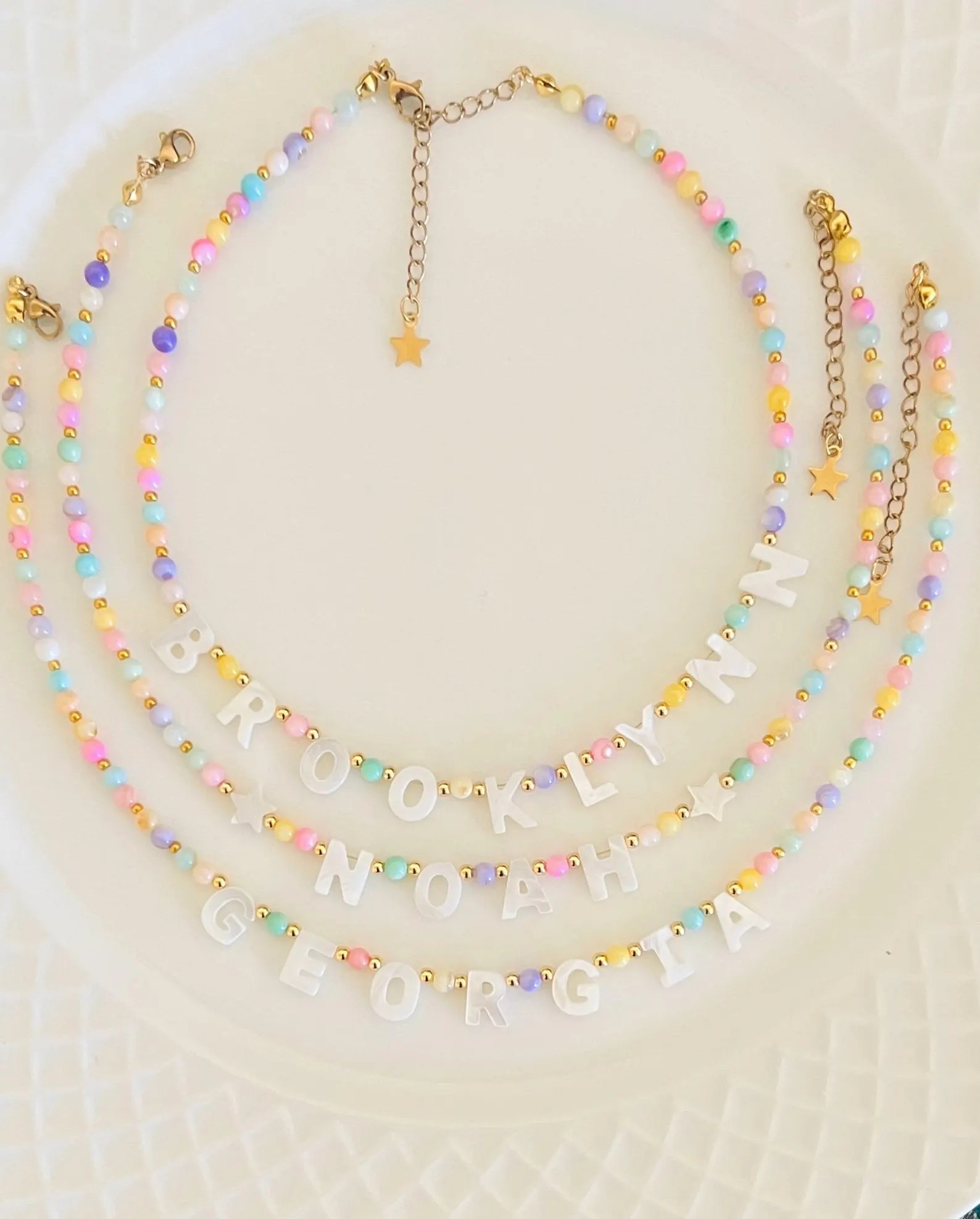 Personalized Beaded Necklace:colorful costume necklace name ,Mother of Pearl Name Necklace ,gift ... | Etsy (Global)
