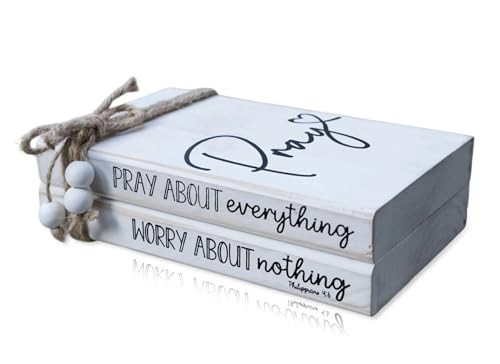 LIVDUCOT Faux Books for Christian Decoration, Decorative Wooden Book Stack for Bible Verse Home Decor - Pray About Everything Worry About Nothing Sign | Amazon (US)