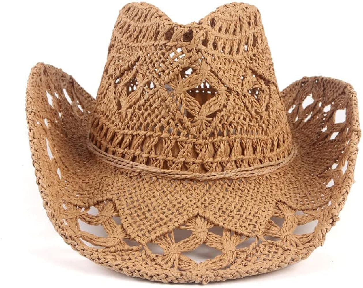 Straw Cowboy Hat Cowgirl Straw Hats Shapeable Wide Brim Staw Beach Sun Hat | Amazon (US)