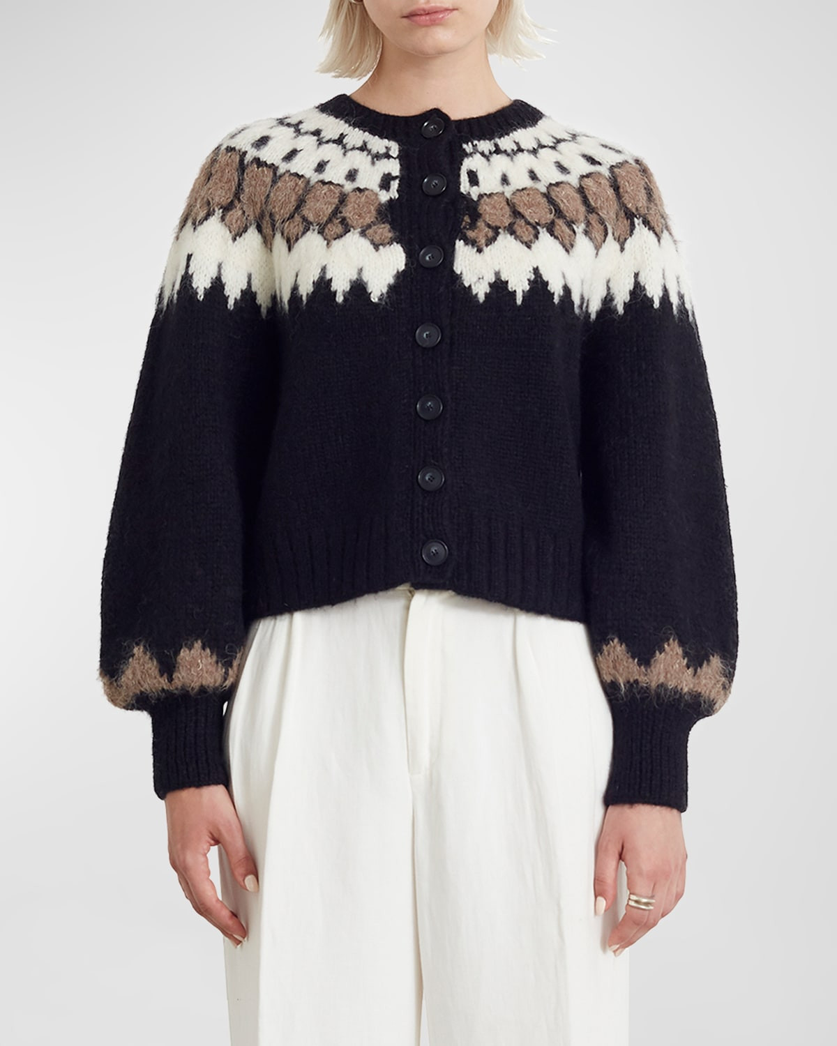 Starla Blouson-Sleeve Fair Isle Cardigan | Neiman Marcus