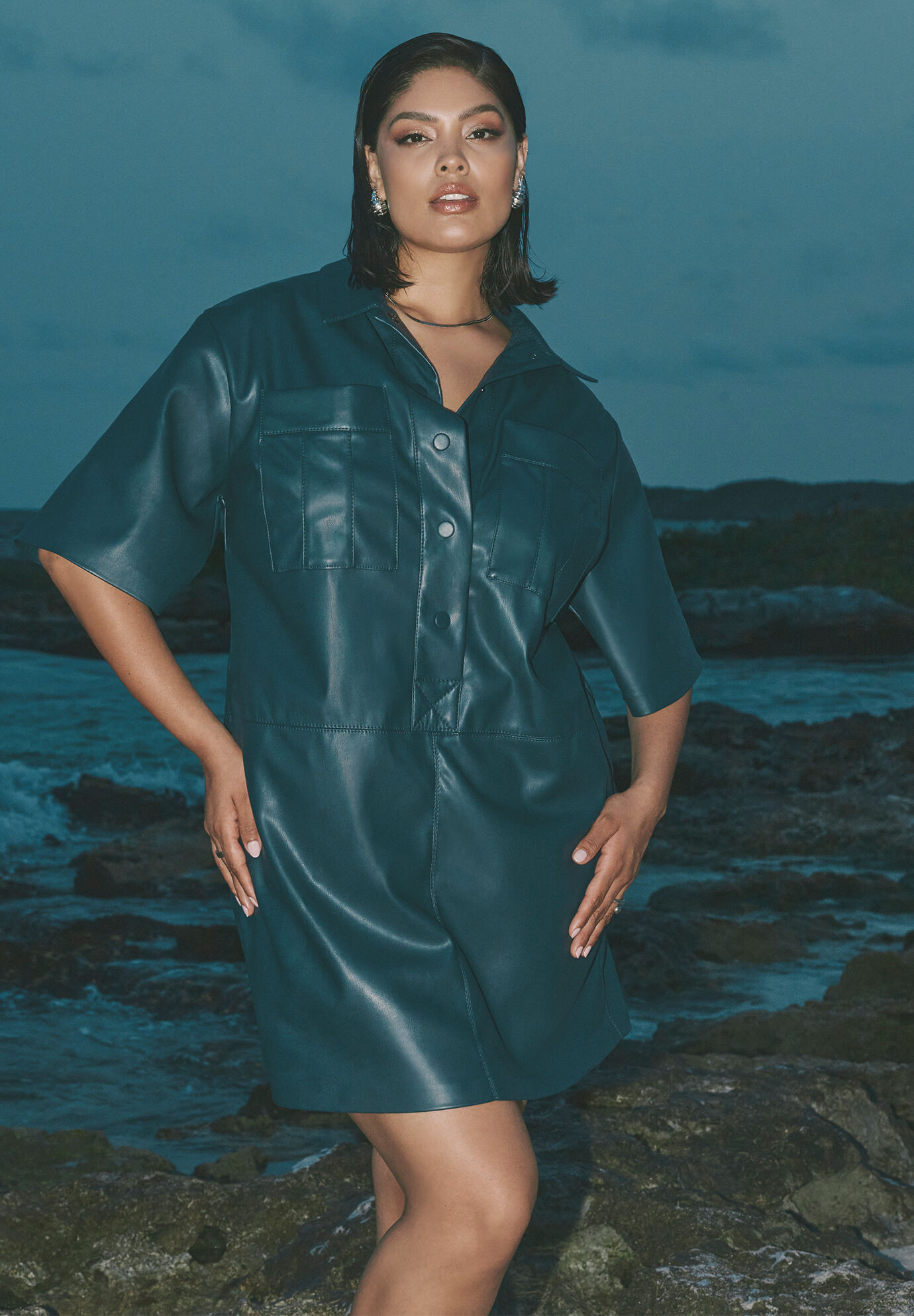 Boxy Faux Leather Shirt Dress | Eloquii