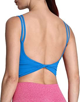 Aoxjox Women's Workout Sports Bras Fitness Padded Backless Yoga Crop Tank Top Twist Back Cami | Amazon (US)