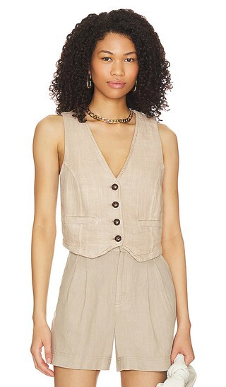Charley Linen Vest in Summer Khaki | Revolve Clothing (Global)