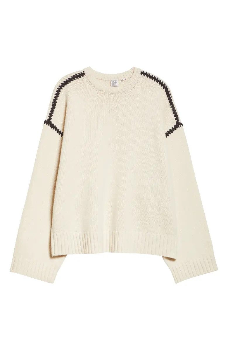 Shell Stitch Trim Wool, Cashmere & Cotton Sweater | Nordstrom