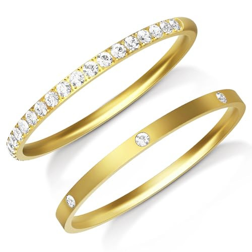 ZOOROO 2-Pack 14K Gold Plated Stacking Rings for Oura Ring Gen 4/Oura Ring Gen 3, Cubic Zirconia Simulated Diamond Stack Rings for Women | Amazon (US)