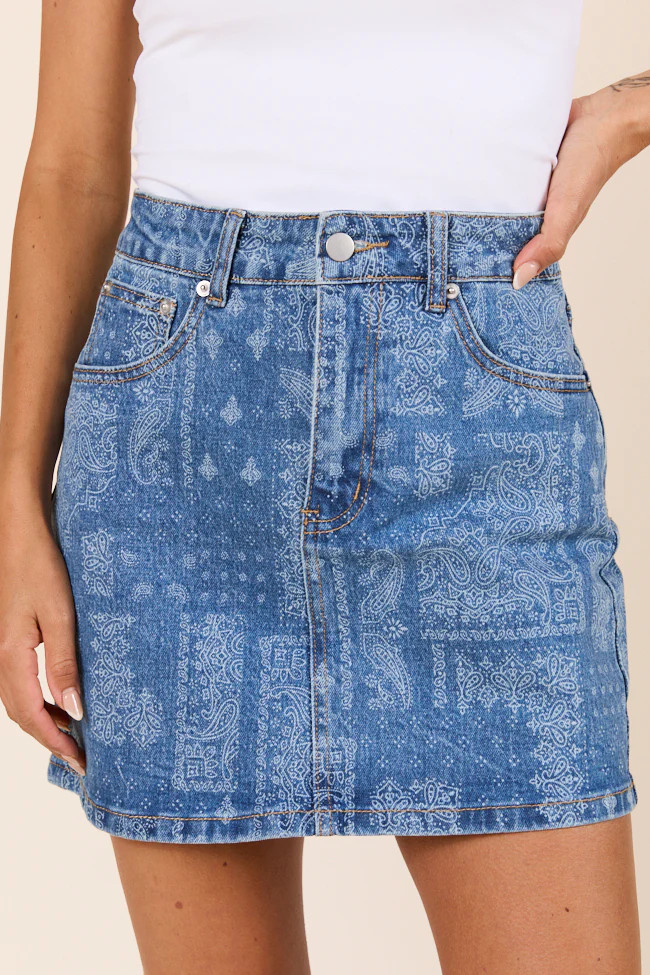 Thea Bandana Print Denim Skirt | Pink Lily