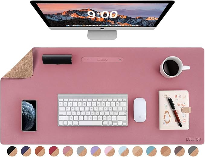 LOLLIDO Natural Cork & Leather Dual Sided Desk Pad, 36" x 17" Waterproof PU Leather Desk Writing ... | Amazon (US)