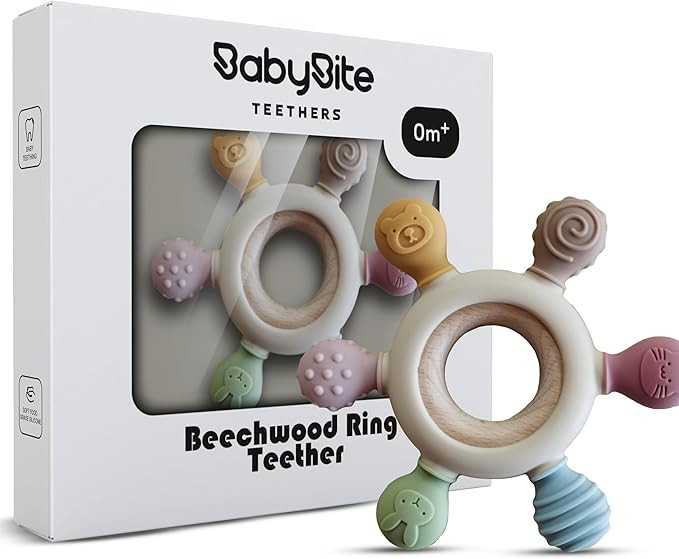 [BabyBite] Baby Teething Toys Silicone and Beechwood Baby Teether for Sensory and Developmental P... | Amazon (CA)