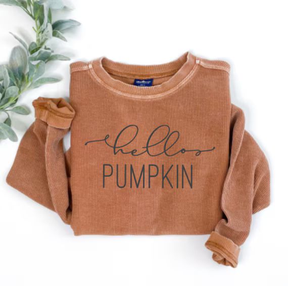 Hello Pumpkin Cord Sweatshirt  Fall Crew Neck  Loungewear  - Etsy | Etsy (US)