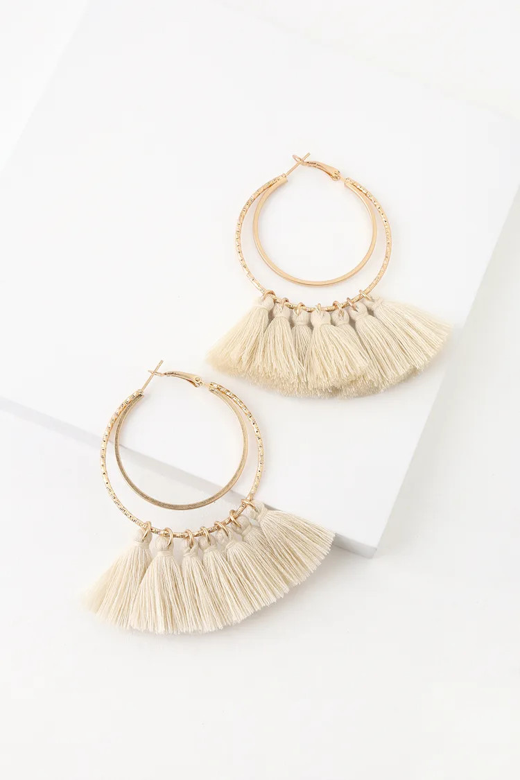 Lucky Love Gold and Ivory Tassel Hoop Earrings | Lulus (US)