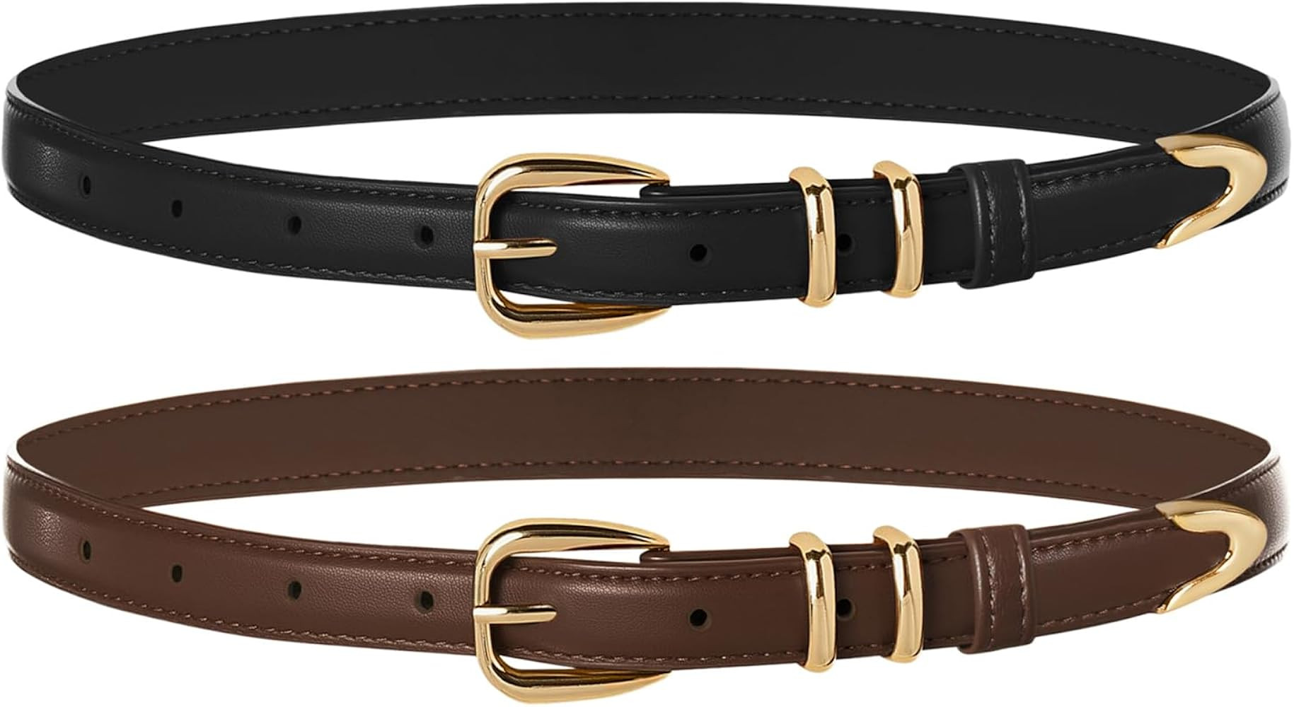 Belle Poque 2 Pack Women Skinny Leather Belts Fashion Ladies Thin Waist Belt with Gold Buckle for... | Amazon (US)