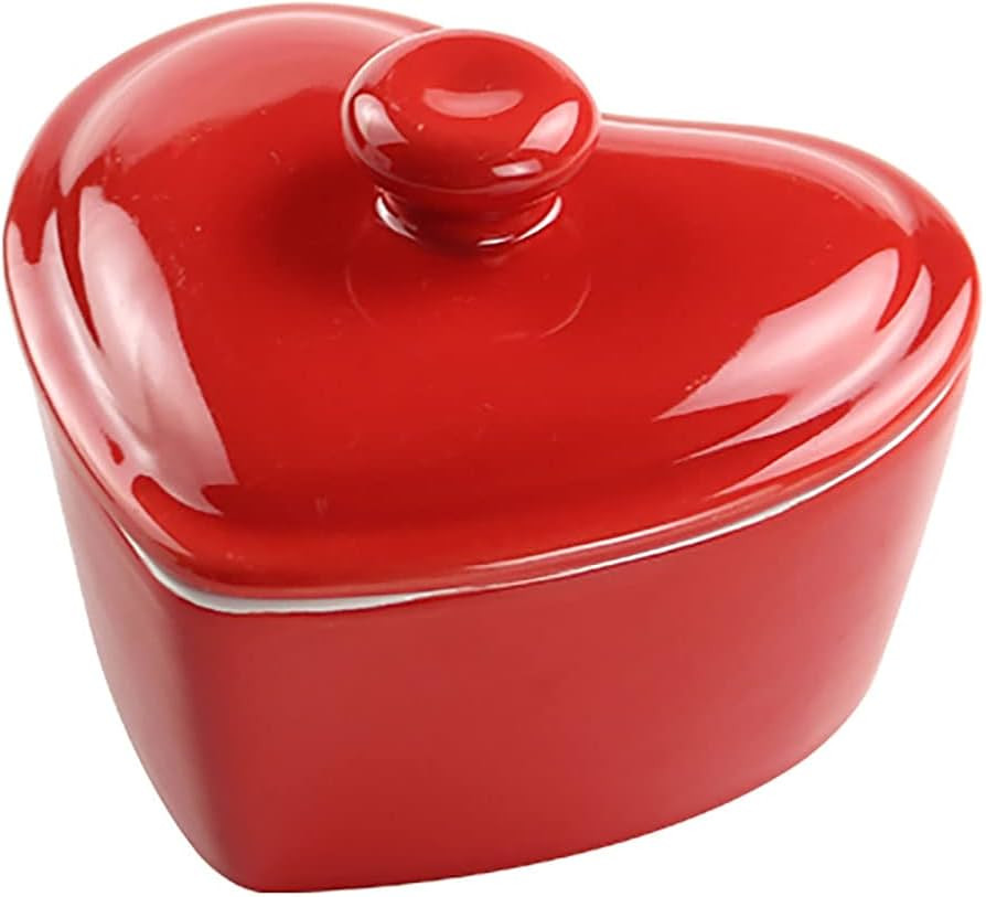 Amazon.com | Bicuzat Heart-Shaped Dessert Bowl with Lid Ceramic Baking Bowl Rice Bowl-5 OZ-Red: R... | Amazon (US)