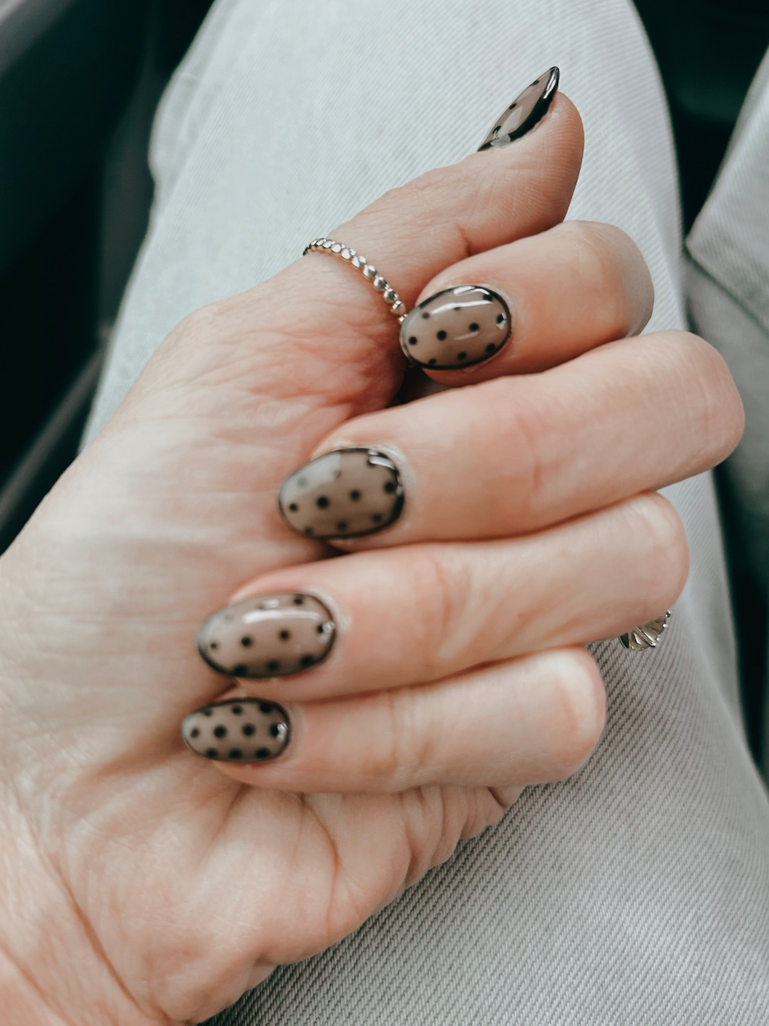 Obsessed with this soft neutral manicure with tiny black polka dots 🖤 A minimalist nail design that feels classy, playful, and totally on trend for any season. #naildesign 

#LTKselfcare #LTKBeauty