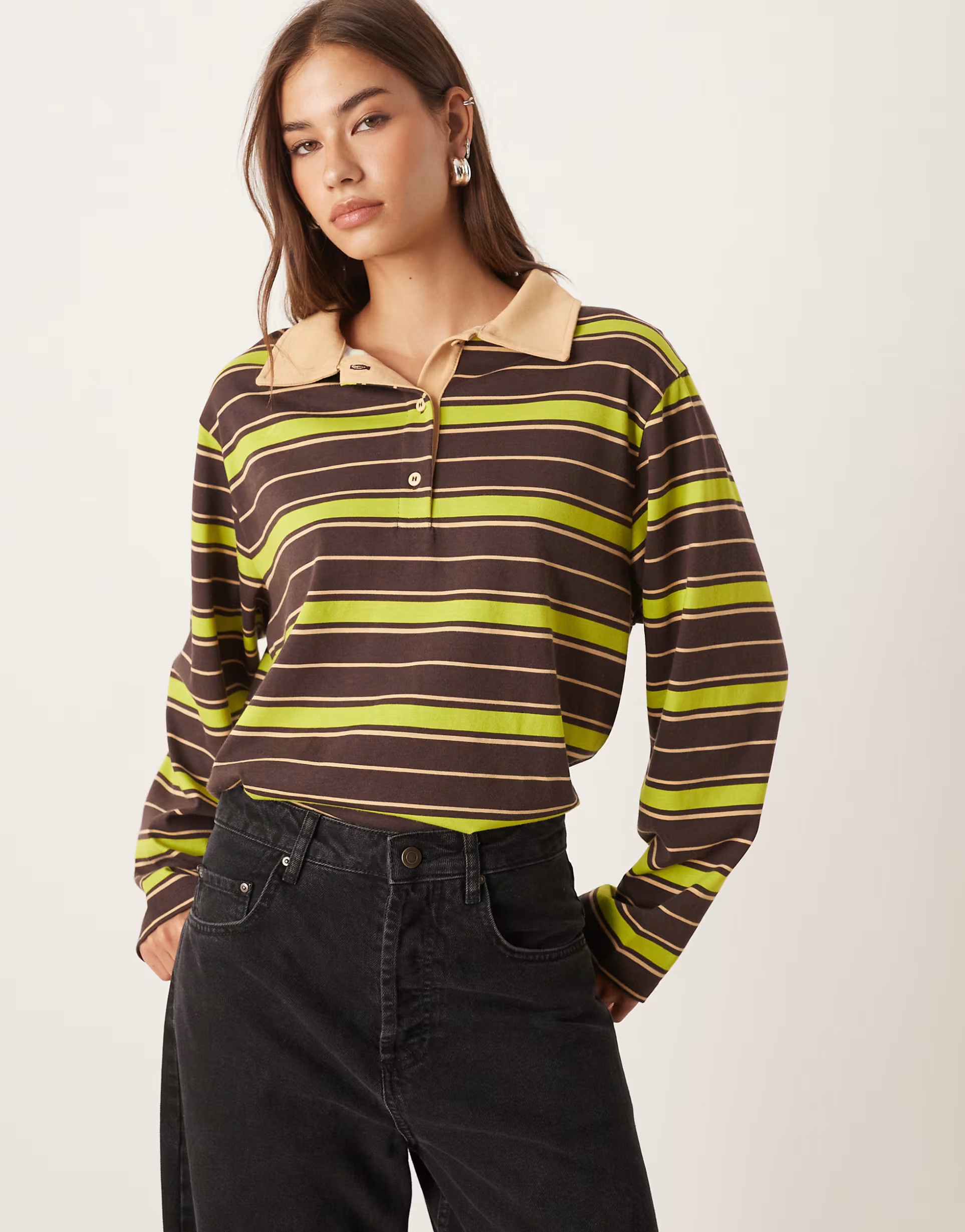 ASOS DESIGN striped rugby polo top in navy | ASOS (Global)