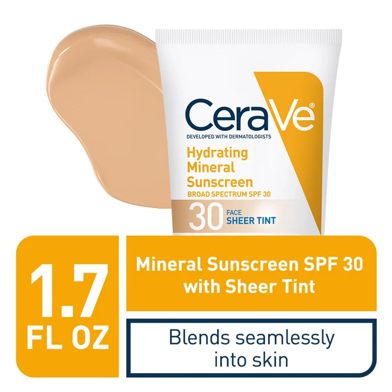 CeraVe Hydrating Mineral Sunscreen, Sheer Tint Face Sunscreen with SPF 30, All Skin Types 1.7 fl ... | Walmart (US)