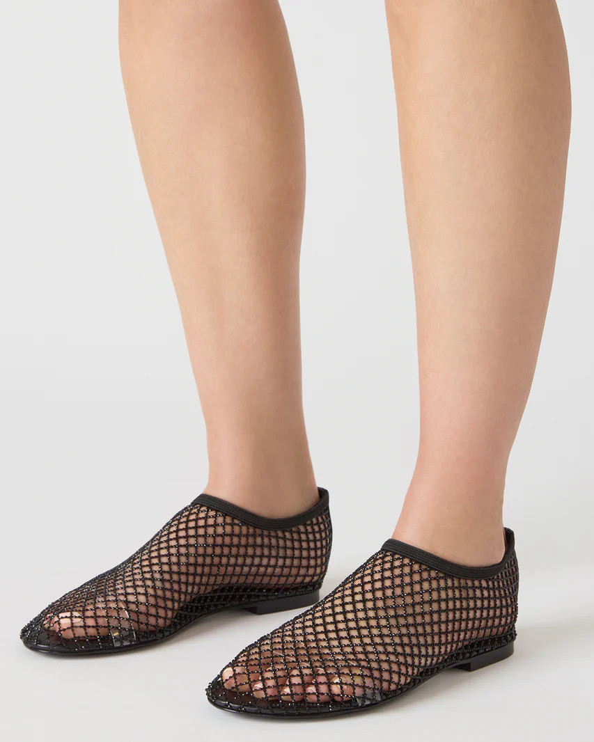 MINO Black Rhinestones Mesh Ballet Women's Flat | Steve Madden (US)