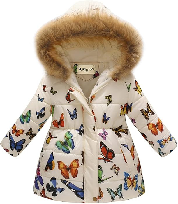 Miss Bei Girl's Winter Coat Jacket Hooded Kids Toddler Flower Print Parka Outwear Warm Cotton Puf... | Amazon (US)