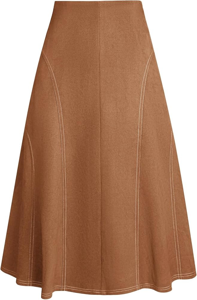 Kate Kasin Women's Suede Midi Skirt 2024 Fall Winter High Waist A Line Skirt | Amazon (US)