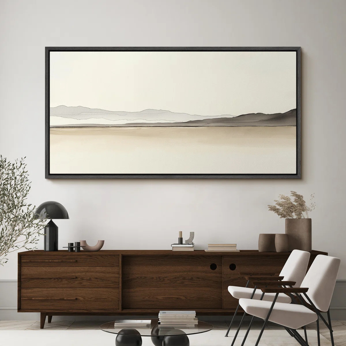 Minimal Desert Horizon Large Framed Canvas Print Wall Art - Soft Neutral Abstract Decor | Wayfair North America