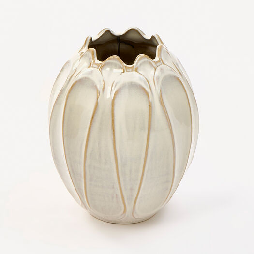 White Ceramic Patterned Vase 35x28cm | TK Maxx