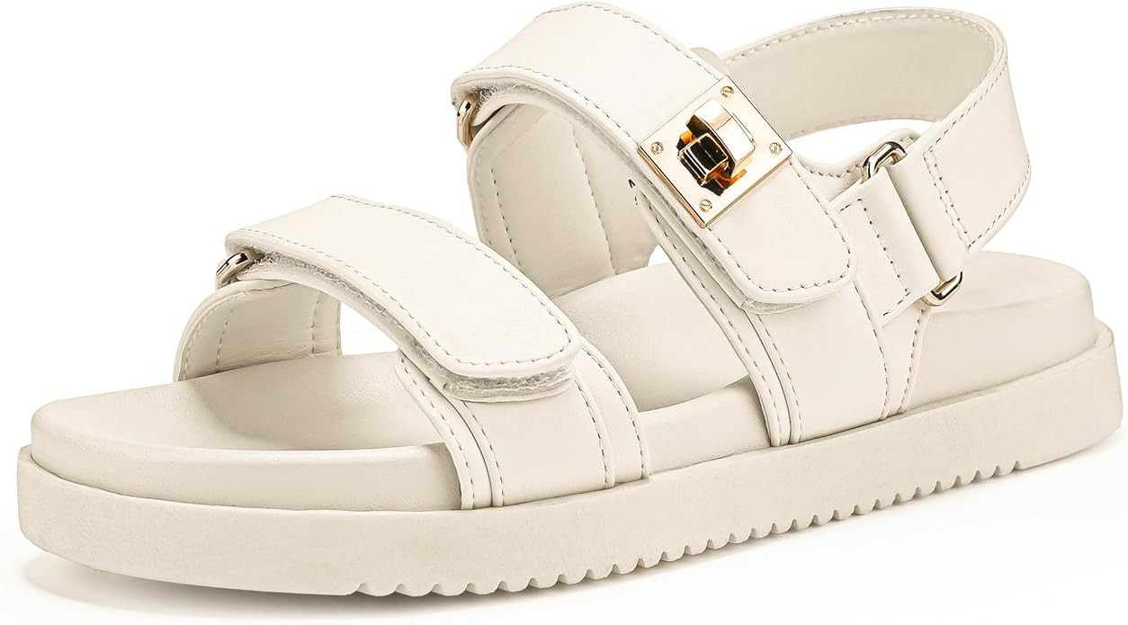 FITORY Women's Flat Sandals Classic Adjustable Double Strap with Cushioned Footbed for Summer Siz... | Amazon (US)