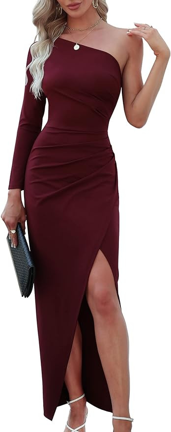 Sarin Mathews Womens One Shoulder Long Sleeve Cocktail Dresses Sexy Bodycon Ruched Wrap Split Par... | Amazon (US)