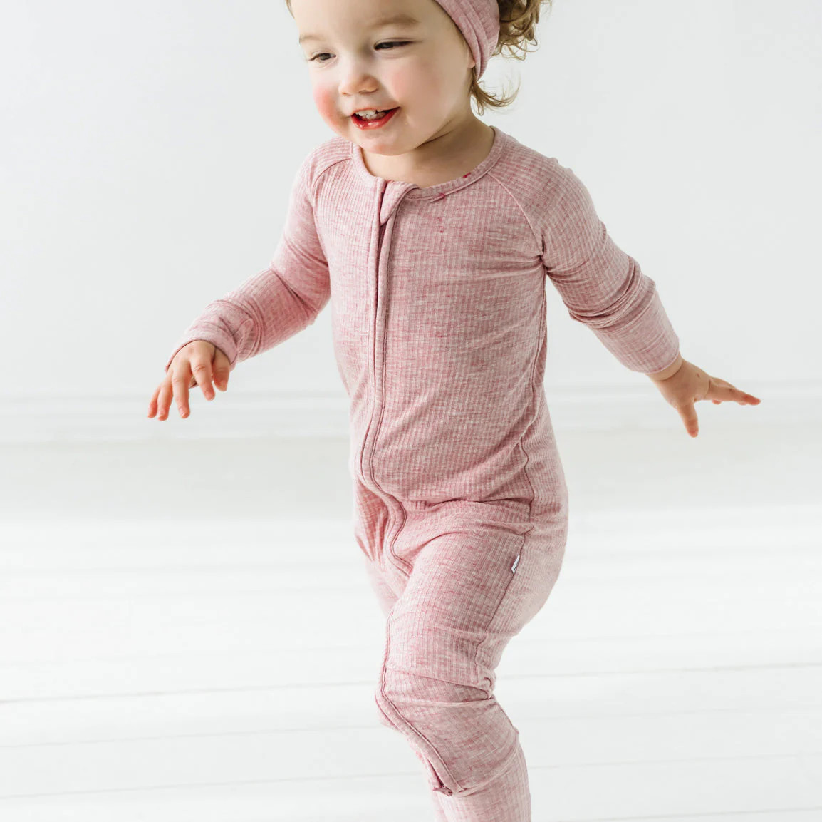 Heather Mauve Ribbed Zippy | Little Sleepies