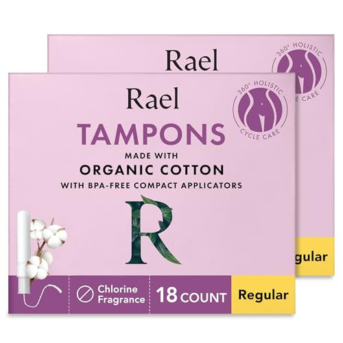 Rael Tampons, Compact Applicator - Made with Organic Cotton, Moderate Absorbency, BPA-Free, Chlorine Free, Leak Locker Technology (36 Count, Regular) | Amazon (US)