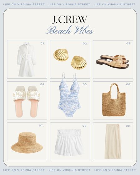 BEACH OUTFITS - Absolutely loving these new beach and pool outfit ideas from J Crew! Includes a white sundress, light blue toile swimsuit, gold seashell earrings, woven beach tote, woven hat, cute swim coverups, slide sandals, swim shorts and more! And several are currently on sale!
.
#ltkswim #ltkseasonal #ltksalealert #ltkfindsunder50 #ltkfindsunder100 #ltkstyletip #ltkactive #ltkover40 #ltkmidsize #ltktravel #ltkshoecrush #ltkitbag cute swimsuits, coastal grandmother style

#LTKSeasonal #LTKSaleAlert #LTKFindsUnder100