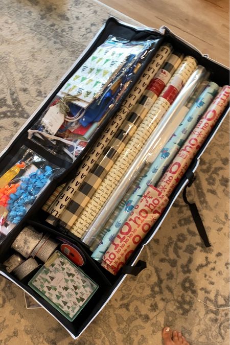 Gift wrap organizer.  I’ve had one before this one and this one is so much better! It has tons of space and different compartments.  I even can zip all my bags on top of the wrapping paper 