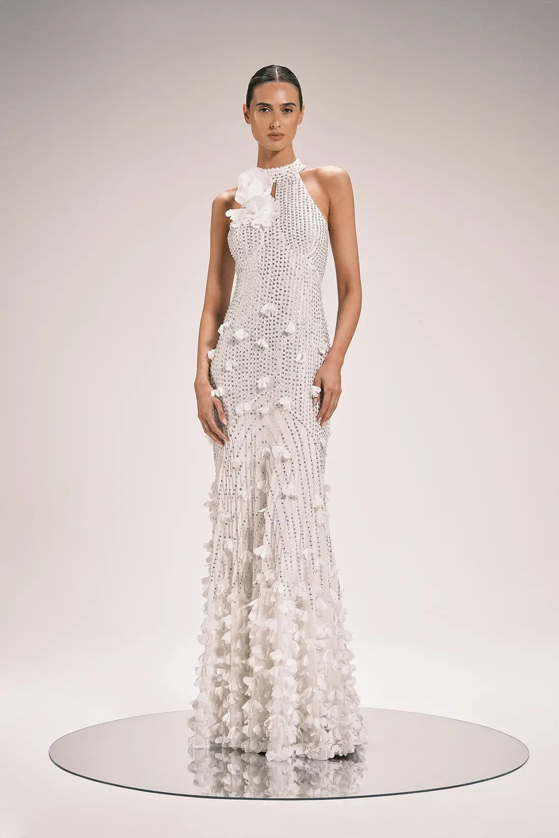 Crystal Applique Woven Maxi Rosette Maxi Dress | Karen Millen