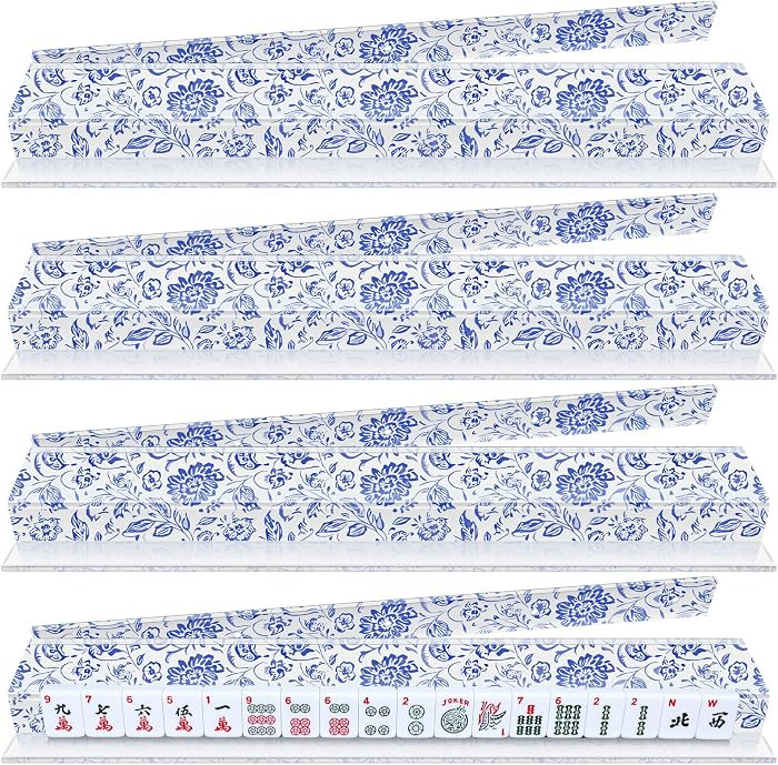 LaRandom 4 Pack Magnetic Chinoiserie Floral Mahjong Tile Racks with Removable Acrylic Pushers, 18.5 Inch Length American Mahjong Racks Holders with Blue Chinoiserie Pattern, Fits All Tile Sets | Amazon (US)