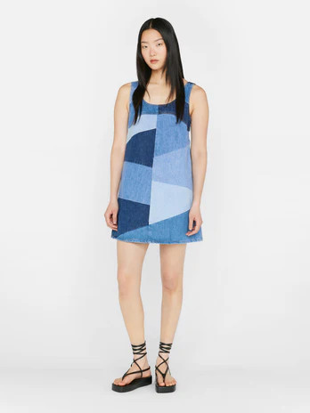 Patchwork Micro Flare Denim Dress -- Blue Compilation | Frame Denim