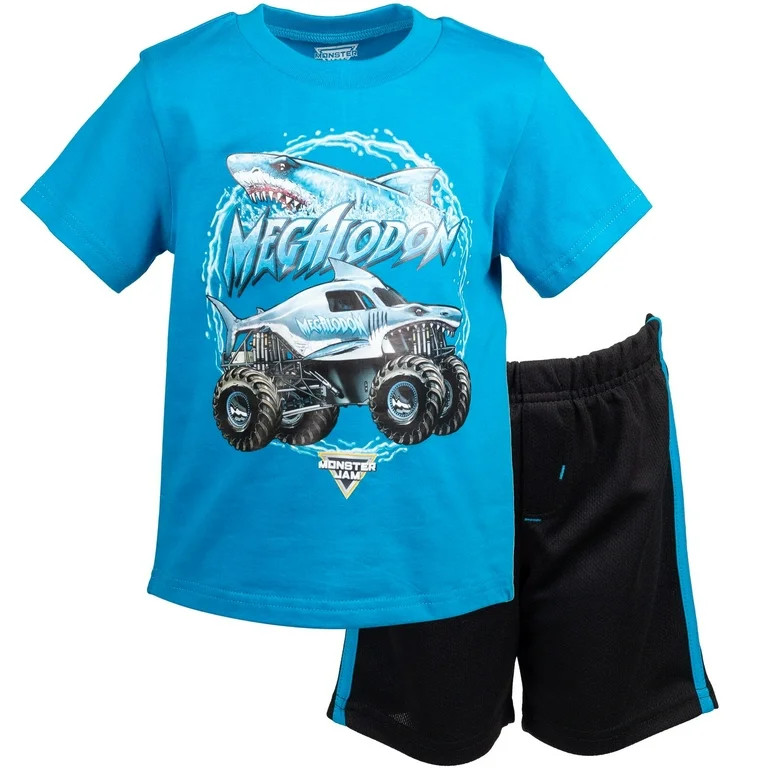 Monster Jam Trucks Megalodon Toddler Boys Graphic T-Shirt & Mesh Shorts Blue / Black 5T | Walmart (US)