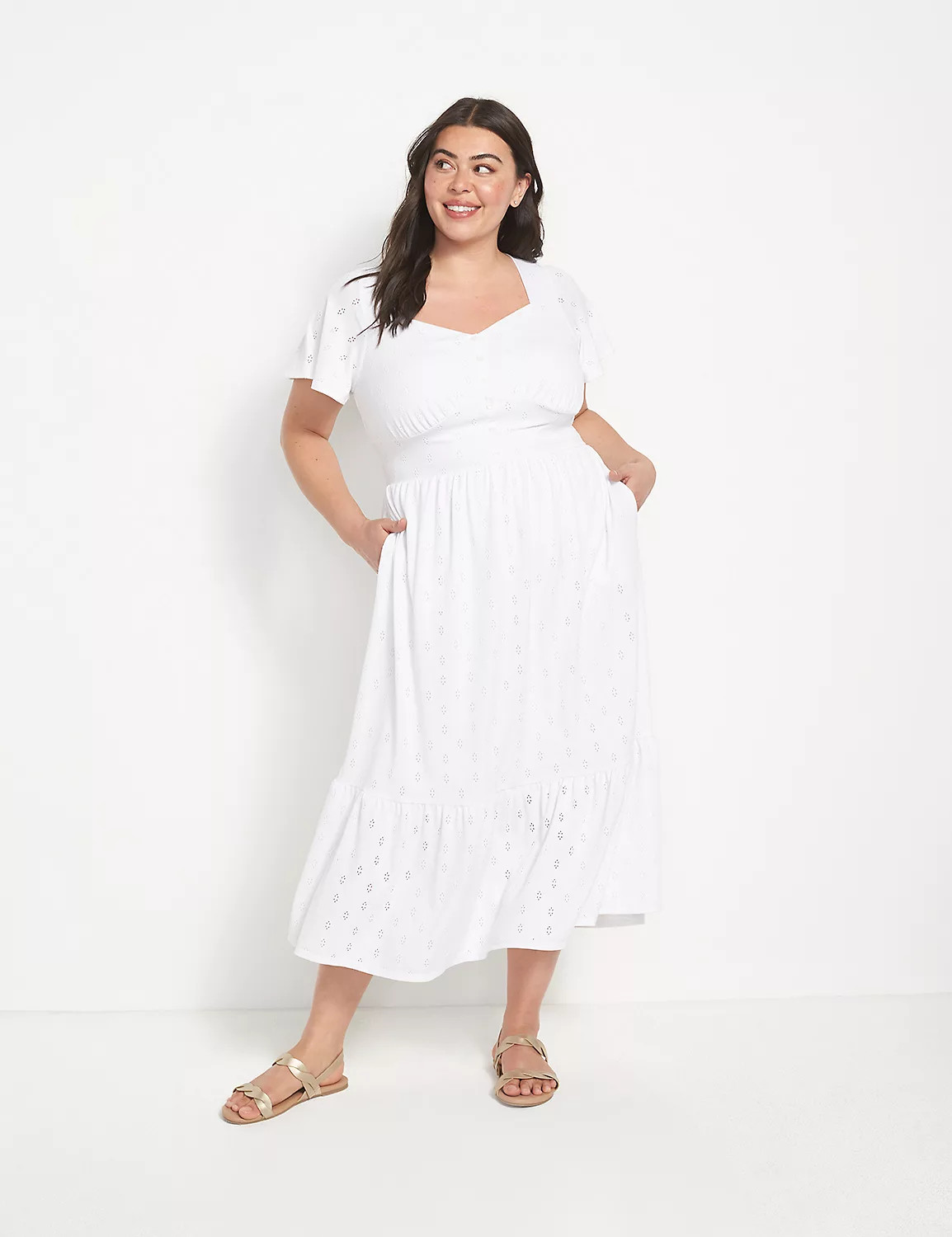 Sweetheart-Neck Knit Eyelet Midi Dress | LaneBryant | Lane Bryant (US)