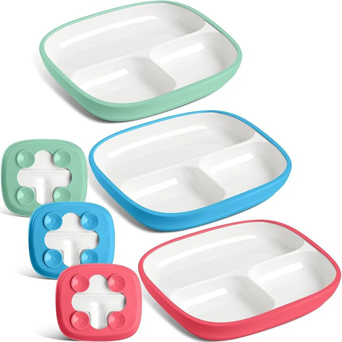 Domensi 3 Set Kids Porcelain Plates with Silicone Sleeves 8.2 Inch Divided Porcelain Plate Toddle... | Amazon (US)